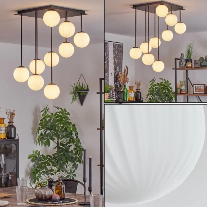 hofstein Chehalis Plafonnier, Boule lumineuse Blanc, 9 lumières