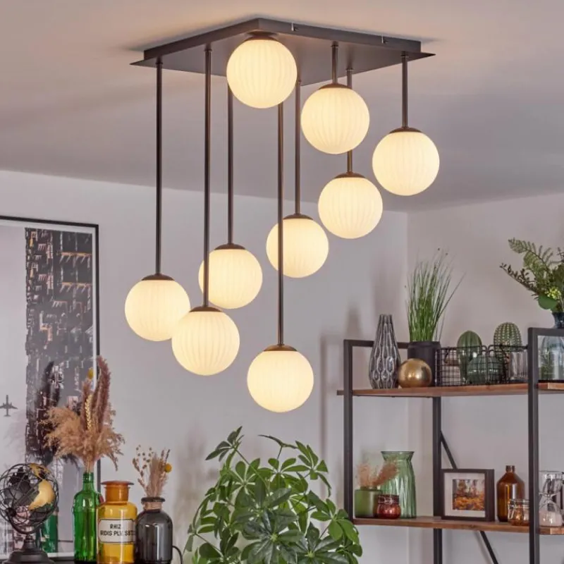 hofstein Chehalis Plafonnier, Boule lumineuse Blanc, 9 lumières