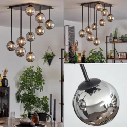 hofstein Chehalis Plafonnier, Boule lumineuse Chrome, Fumé, 9 lumières