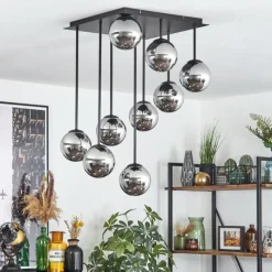 hofstein Chehalis Plafonnier, Boule lumineuse Chrome, Fumé, 9 lumières