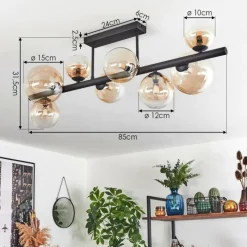 hofstein Chehalis Plafonnier, Boule lumineuse Ambre, Clair, 8 lumières