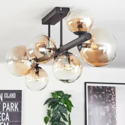 hofstein Chehalis Plafonnier, Boule lumineuse Ambre, Clair, 8 lumières