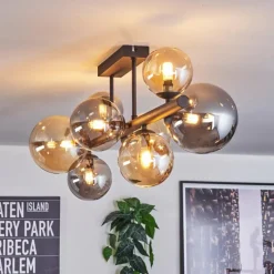hofstein Chehalis Plafonnier, Boule lumineuse Ambre, Fumé, 8 lumières