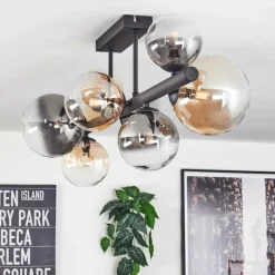 hofstein Chehalis Plafonnier, Boule lumineuse Ambre, Clair, Fumé, 8 lumières