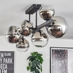 hofstein Chehalis Plafonnier, Boule lumineuse Chrome, Clair, Fumé, 8 lumières