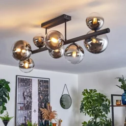 hofstein Chehalis Plafonnier, Boule lumineuse Chrome, Clair, Fumé, 8 lumières