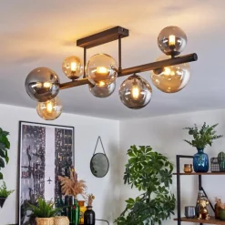 hofstein Chehalis Plafonnier, Boule lumineuse Ambre, Fumé, 8 lumières