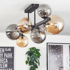 hofstein Chehalis Plafonnier, Boule lumineuse Ambre, Fumé, 8 lumières