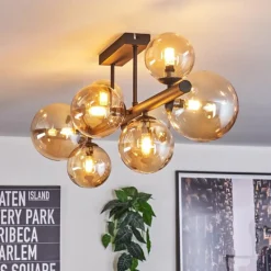 hofstein Chehalis Plafonnier, Boule lumineuse Ambre, 8 lumières