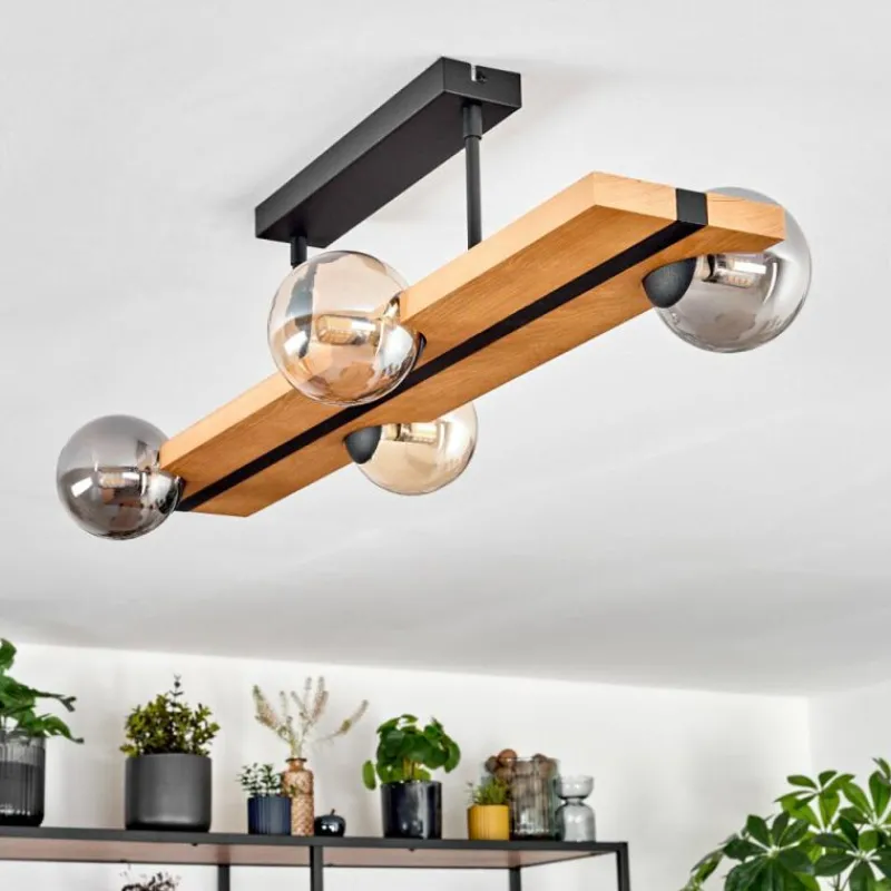 Luminaires Scandinaves-hofstein Chehalis Plafonnier, Boule lumineuse Écru, Noir, 4 lumières