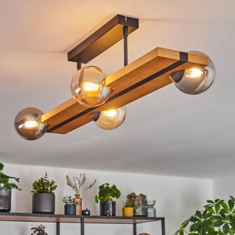 Luminaires Scandinaves-hofstein Chehalis Plafonnier, Boule lumineuse Écru, Noir, 4 lumières