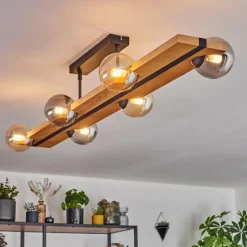 Luminaires Scandinaves-hofstein Chehalis Plafonnier, Boule lumineuse Écru, Noir, 6 lumières