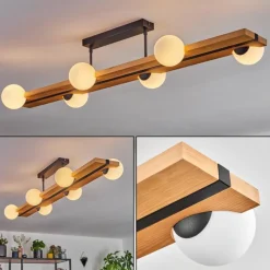 Luminaires Scandinaves-hofstein Chehalis Plafonnier, Boule lumineuse Écru, Noir, 6 lumières