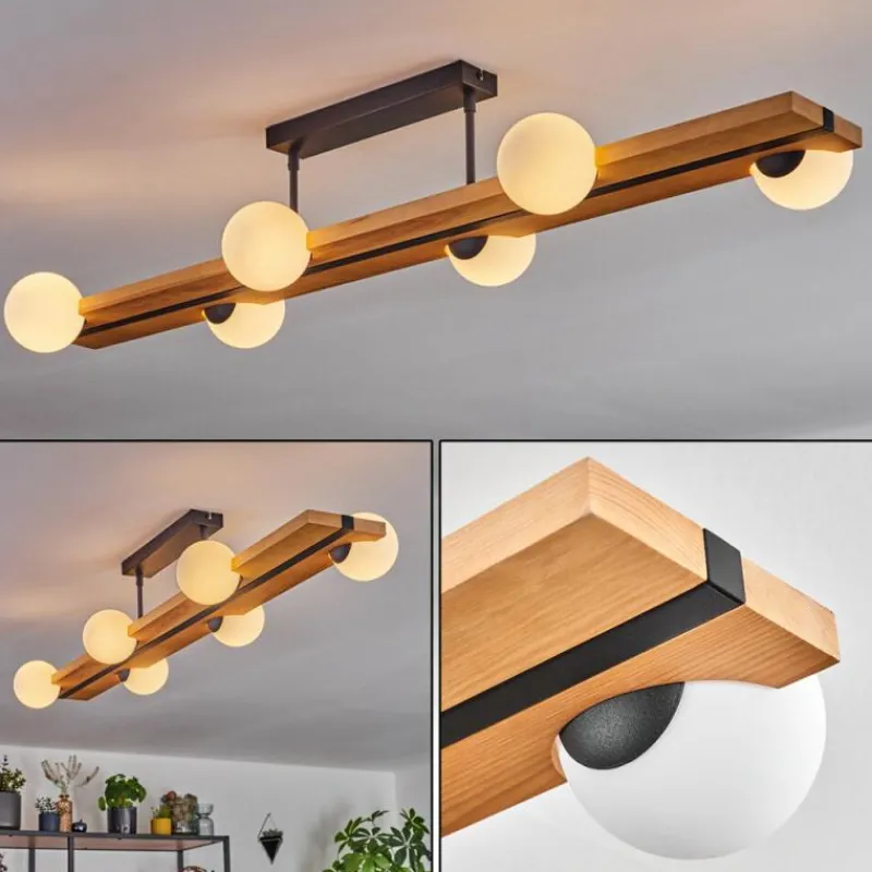 Luminaires Scandinaves-hofstein Chehalis Plafonnier, Boule lumineuse Écru, Noir, 6 lumières