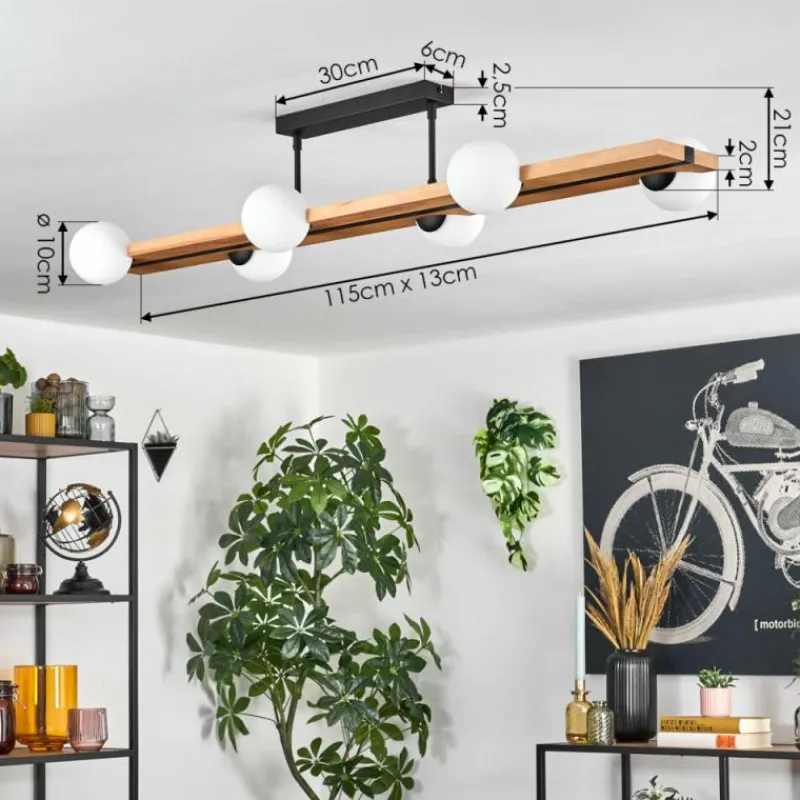 Luminaires Scandinaves-hofstein Chehalis Plafonnier, Boule lumineuse Écru, Noir, 6 lumières