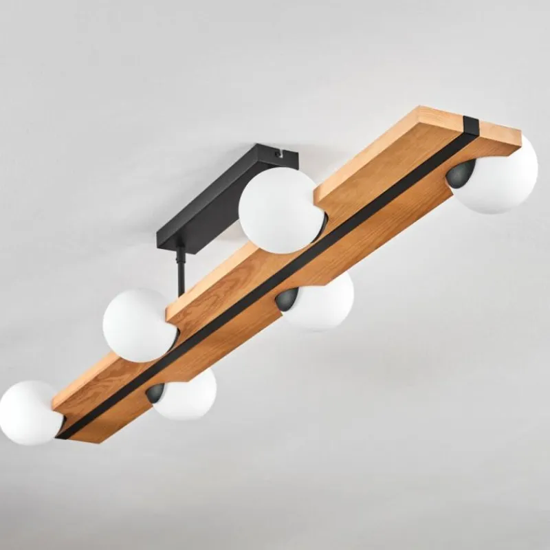 Luminaires Scandinaves-hofstein Chehalis Plafonnier, Boule lumineuse Écru, Noir, 6 lumières