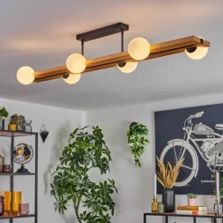 Luminaires Scandinaves-hofstein Chehalis Plafonnier, Boule lumineuse Écru, Noir, 6 lumières