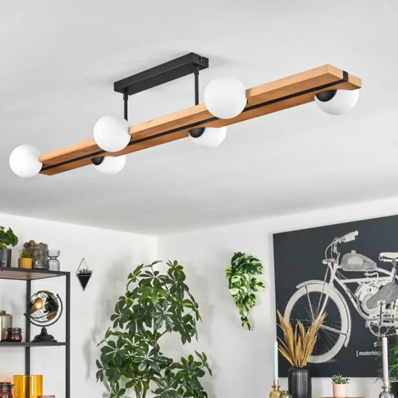 Luminaires Scandinaves-hofstein Chehalis Plafonnier, Boule lumineuse Écru, Noir, 6 lumières