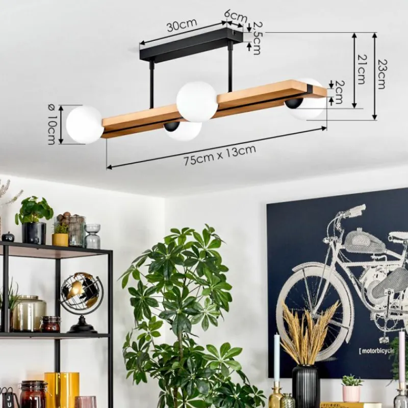 Luminaires Scandinaves-hofstein Chehalis Plafonnier, Boule lumineuse Écru, Noir, 4 lumières