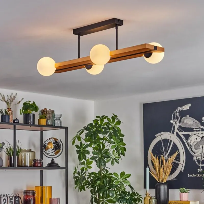 Luminaires Scandinaves-hofstein Chehalis Plafonnier, Boule lumineuse Écru, Noir, 4 lumières