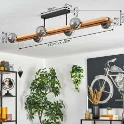 Luminaires Scandinaves-hofstein Chehalis Plafonnier, Boule lumineuse Écru, Noir, 6 lumières