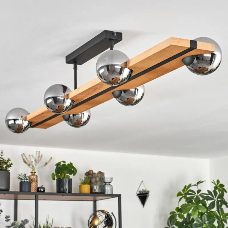 Luminaires Scandinaves-hofstein Chehalis Plafonnier, Boule lumineuse Écru, Noir, 6 lumières