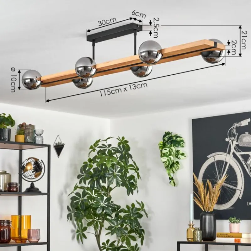 Luminaires Scandinaves-hofstein Chehalis Plafonnier, Boule lumineuse Écru, Noir, 6 lumières