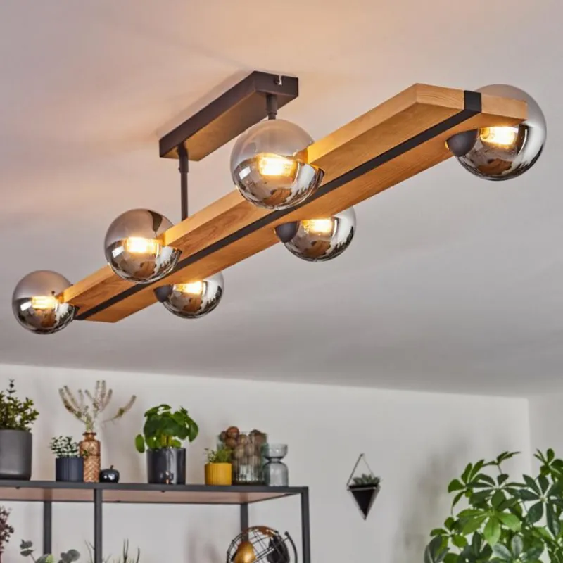 Luminaires Scandinaves-hofstein Chehalis Plafonnier, Boule lumineuse Écru, Noir, 6 lumières