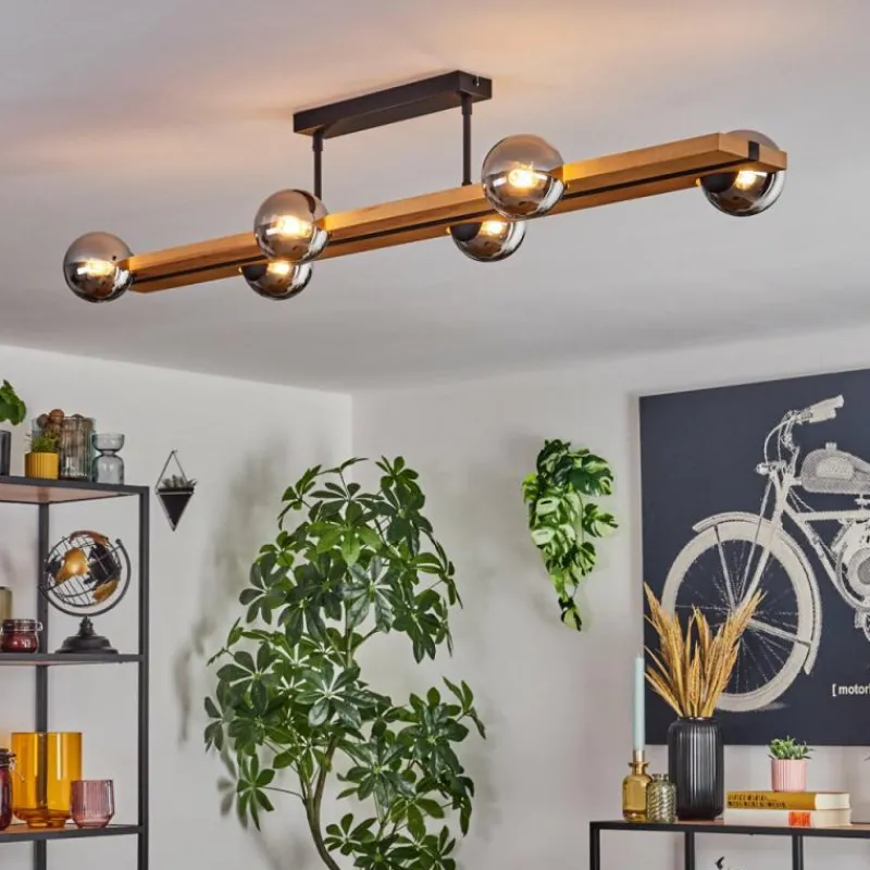 Luminaires Scandinaves-hofstein Chehalis Plafonnier, Boule lumineuse Écru, Noir, 6 lumières