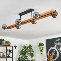 Luminaires Scandinaves-hofstein Chehalis Plafonnier, Boule lumineuse Écru, Noir, 6 lumières