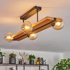 Luminaires Scandinaves-hofstein Chehalis Plafonnier, Boule lumineuse Écru, Noir, 4 lumières