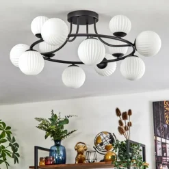hofstein Chehalis Plafonnier, Boule lumineuse 76 cm Blanc, 12 lumières