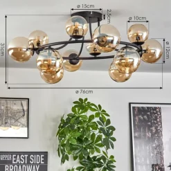 hofstein Chehalis Plafonnier, Boule lumineuse 76 cm Ambre, 12 lumières