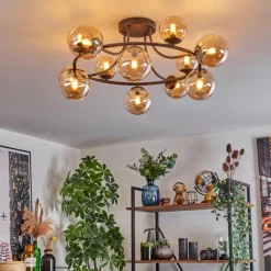 hofstein Chehalis Plafonnier, Boule lumineuse 76 cm Ambre, 12 lumières