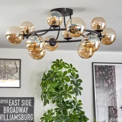 hofstein Chehalis Plafonnier, Boule lumineuse 76 cm Ambre, 12 lumières