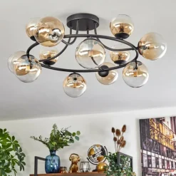 hofstein Chehalis Plafonnier, Boule lumineuse 76 cm Ambre, Clair, 12 lumières