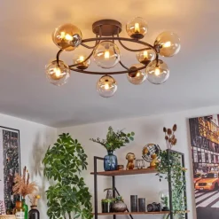 hofstein Chehalis Plafonnier, Boule lumineuse 76 cm Ambre, Clair, 12 lumières