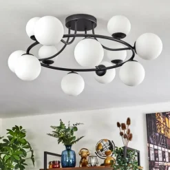 hofstein Chehalis Plafonnier, Boule lumineuse 76 cm Blanc, 12 lumières