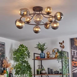 hofstein Chehalis Plafonnier, Boule lumineuse 76 cm Fumé, 12 lumières