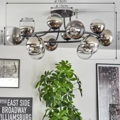 hofstein Chehalis Plafonnier, Boule lumineuse 76 cm Chrome, Clair, Fumé, 12 lumières