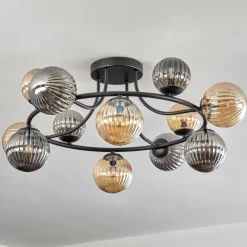 hofstein Chehalis Plafonnier, Boule lumineuse 76 cm Ambre, Fumé, 12 lumières