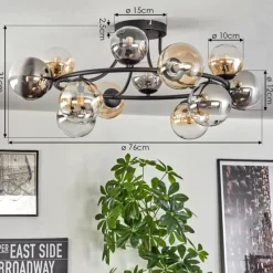 hofstein Chehalis Plafonnier, Boule lumineuse 76 cm Ambre, Clair, Fumé, 12 lumières