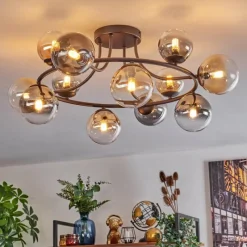 hofstein Chehalis Plafonnier, Boule lumineuse 76 cm Ambre, Clair, Fumé, 12 lumières