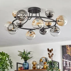 hofstein Chehalis Plafonnier, Boule lumineuse 76 cm Ambre, Clair, Fumé, 12 lumières