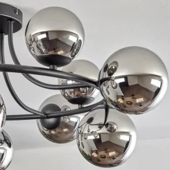 hofstein Chehalis Plafonnier, Boule lumineuse 76 cm Chrome, Fumé, 12 lumières