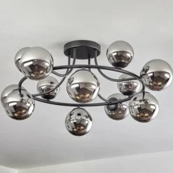 hofstein Chehalis Plafonnier, Boule lumineuse 76 cm Chrome, Fumé, 12 lumières