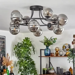 hofstein Chehalis Plafonnier, Boule lumineuse Fumé, 12 lumières