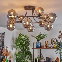 hofstein Chehalis Plafonnier, Boule lumineuse Fumé, 12 lumières
