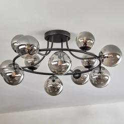 hofstein Chehalis Plafonnier, Boule lumineuse Fumé, 12 lumières
