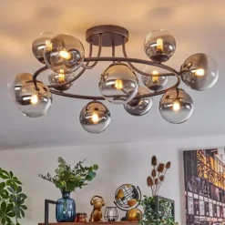 hofstein Chehalis Plafonnier, Boule lumineuse 76 cm Clair, Fumé, 12 lumières